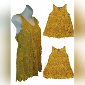 F21 Yellow Crochet Lace Tunic Tank - Medium